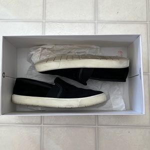 Vince “Preston” Black and White Suede Slip-On Sneakers